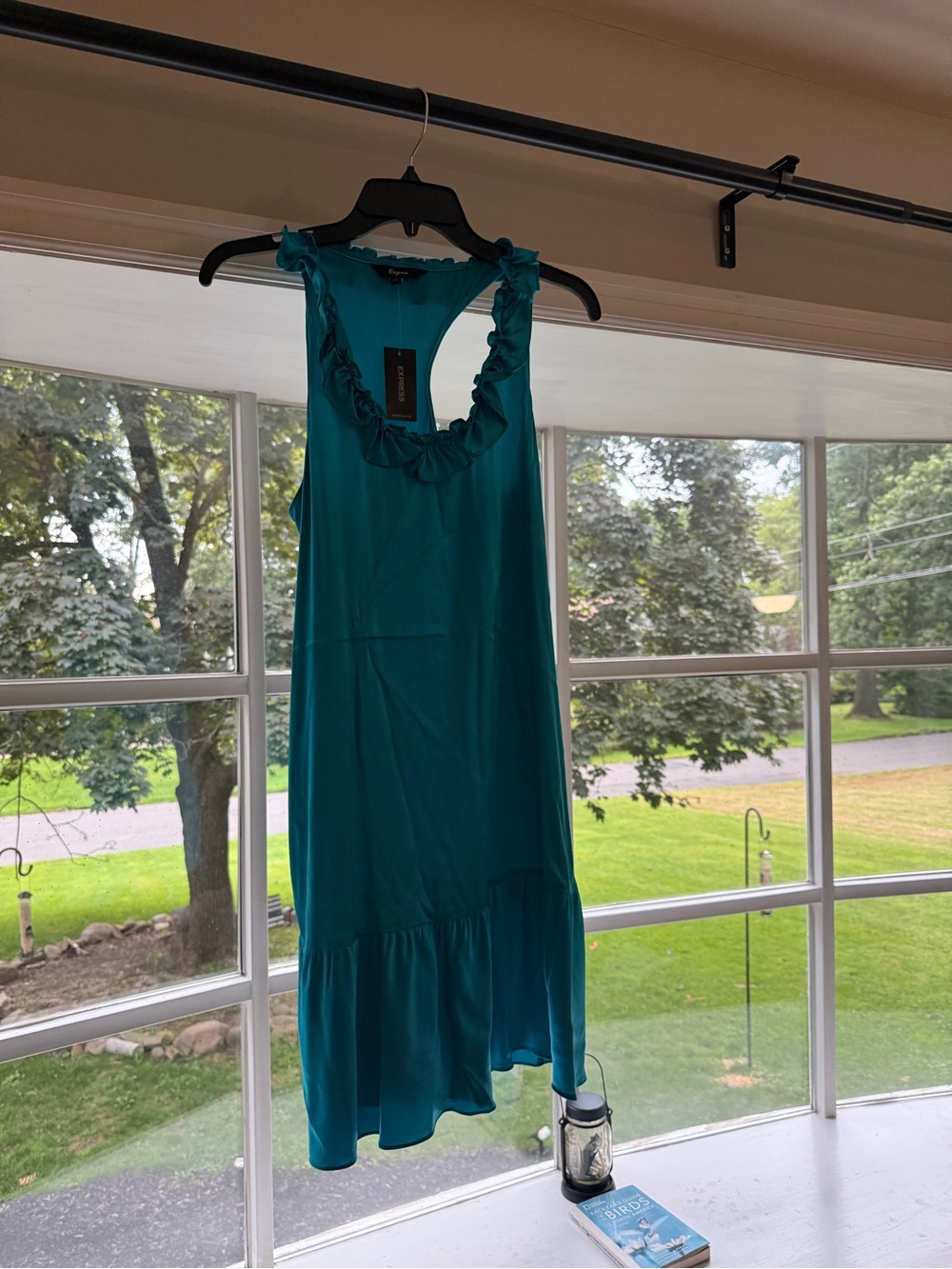 Express Teal Sleeveless Ruffle-Trim Dress